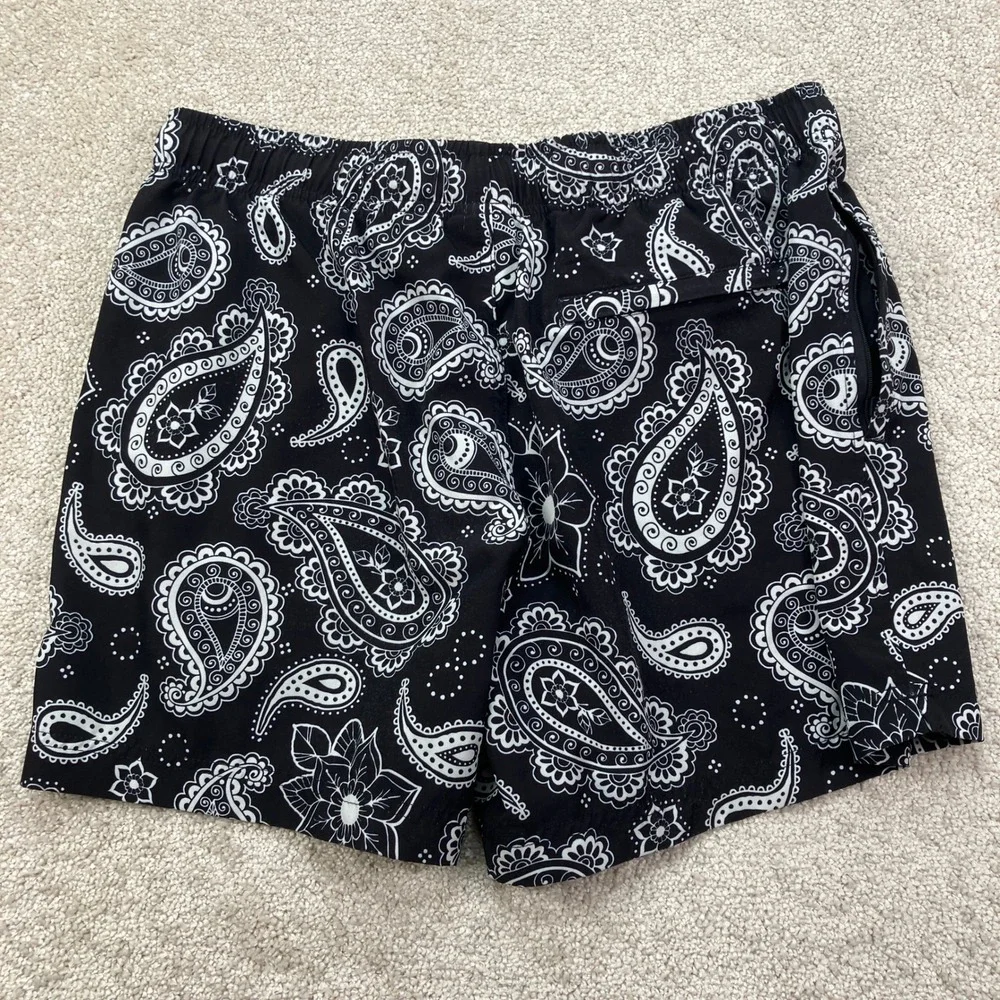 Cove Mens 36 Black White Paisley Bandana 5 Inch Inseam Short Running Gym  Casual